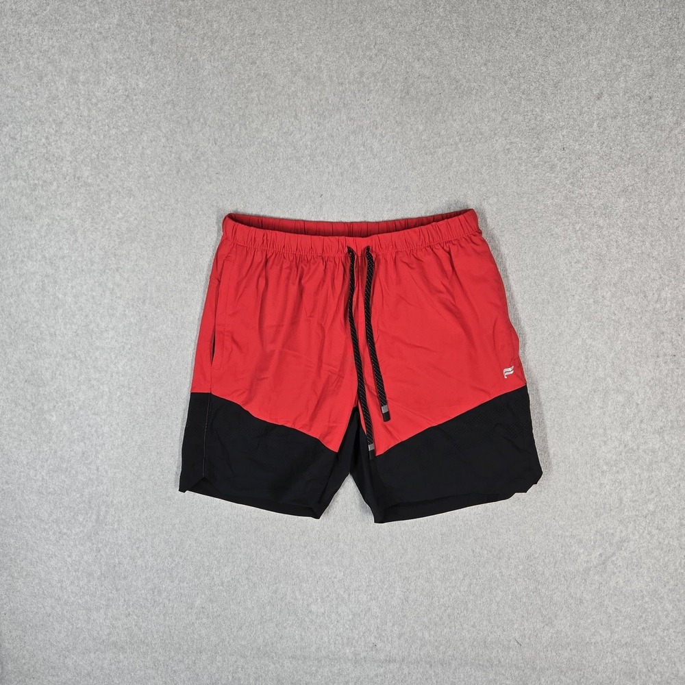 Fabletics Men Activewear Shorts S Red Colorblock The One Short 7" Inseam Mesh